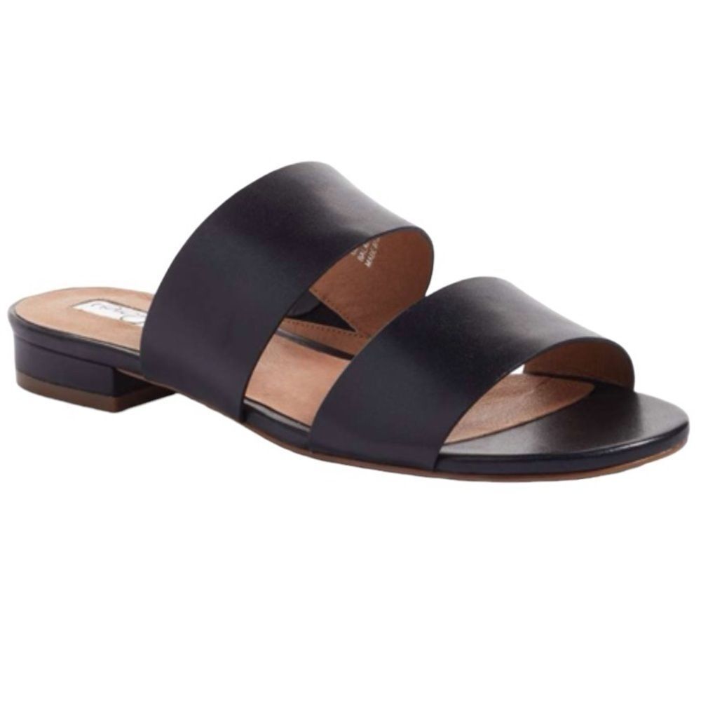 Nordstrom Halogen Adina Black Leather Double Strap Sandals Minimalist Quiet Lux